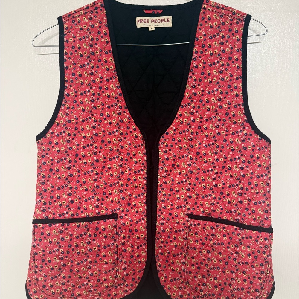 Free People Red Floral Vest